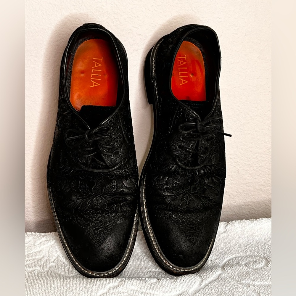 Tallia Frederico Black Leather Oxford Shoes with Textured Finish